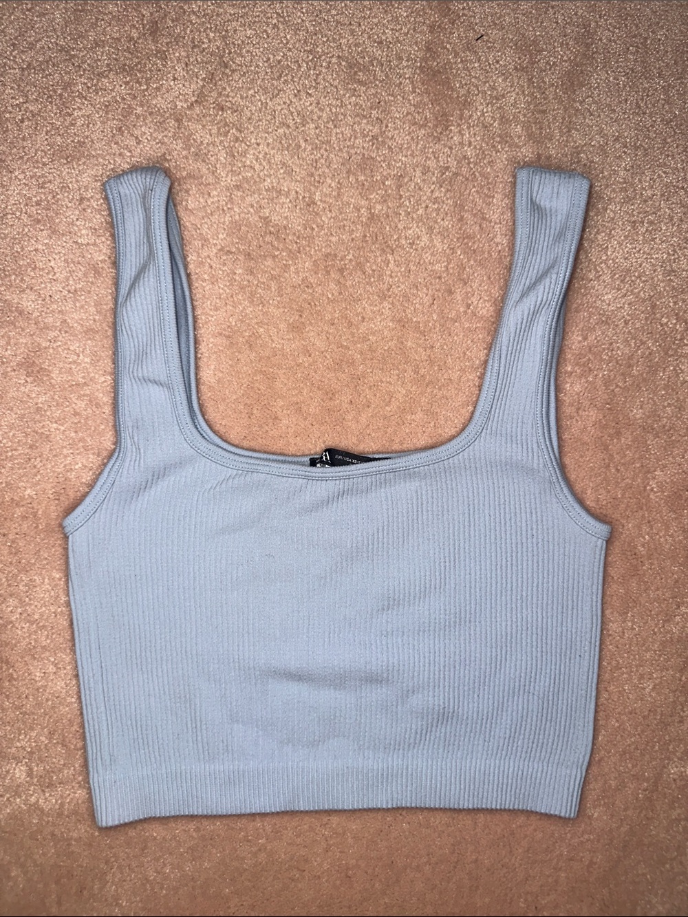 Zara Light Blue Ribbed Cropped Stretchy Tank Top